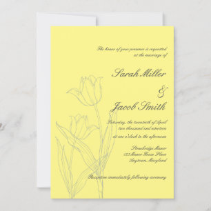 Invitación Boda de tulipanes Minimalista amarillo y gris suav