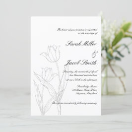Invitación Boda de tulipanes Minimalistas en blanco y negro