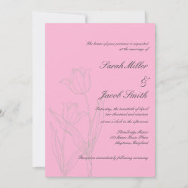 Invitación Boda de tulipanes Minimalistas rosa y gris
