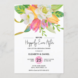 Invitación Boda de tulipanes rosados de color acuarela Cena
