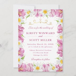 Invitación Boda de Tulipanes Rosados y Narcisos en Acuarela