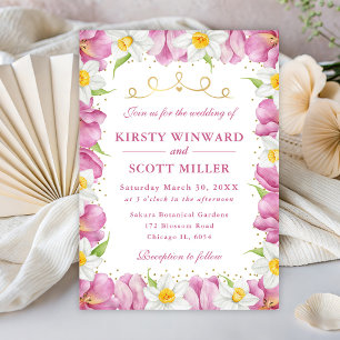 Invitación Boda de Tulipanes Rosados y Narcisos en Acuarela