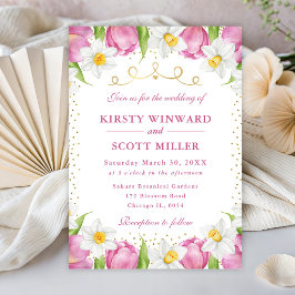 Invitación Boda de Tulipanes y Narcisos Rosados al Acuarela