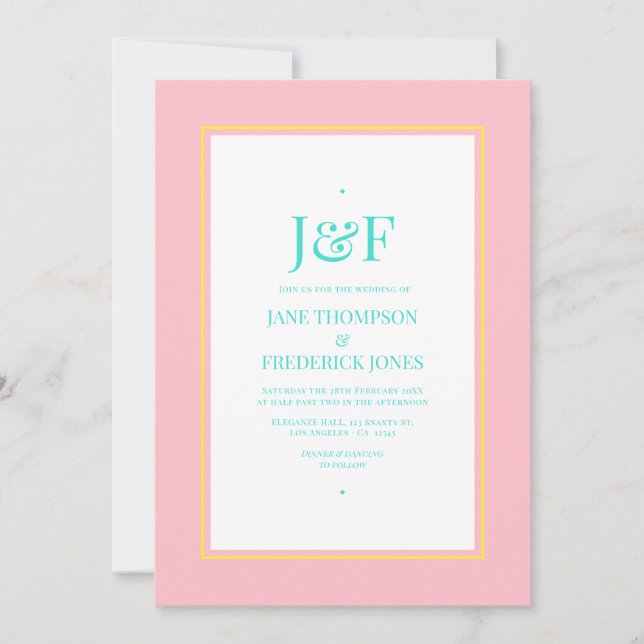 Invitación Boda de Turquesa, Amarillo y Rosa (Anverso)