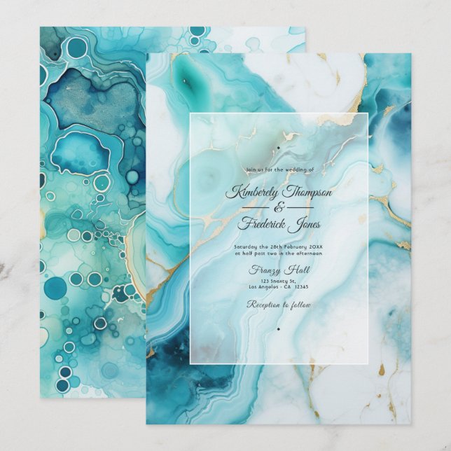 Invitación Boda de turquesa y patina agate (Anverso / Reverso)