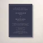 Invitación Boda de ubicación múltiple formal elegante de la M<br><div class="desc">Invitación formal y elegante a la boda con suficiente espacio para dos lugares bodas o lugares de recepción,  un elegante fondo azul marino mullido y una tipografía elegante.</div>