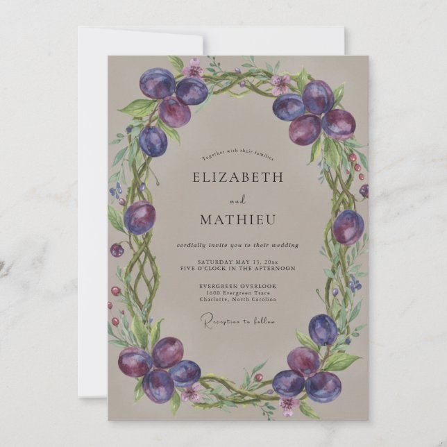 Invitación Boda de Uvas de Ciruela Vid (Anverso)