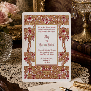 Invitación Boda de Uvas Rojas de Vid Art Nouveau Vintage