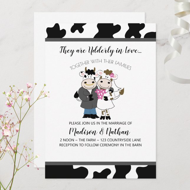 Invitación Boda de vaca ama a pareja de ancianos (Cute Cow Couple Wedding Invitation)