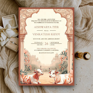 Invitación Boda de vaca india con flores rusas de Boho Earthy