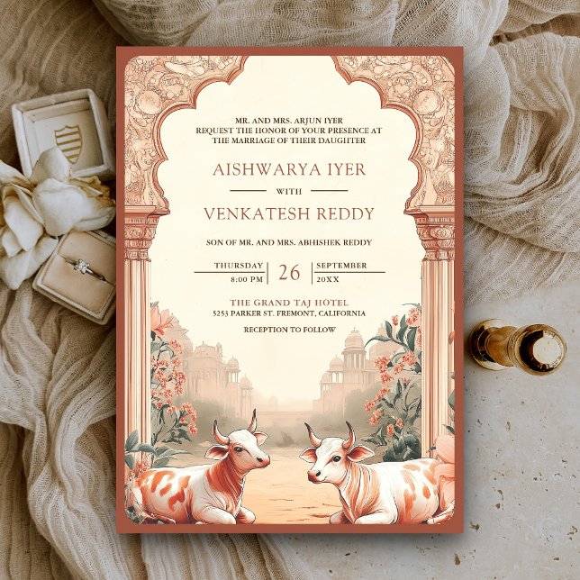 Invitación Boda de vaca india con flores rusas de Boho Earthy (Subido por el creador)