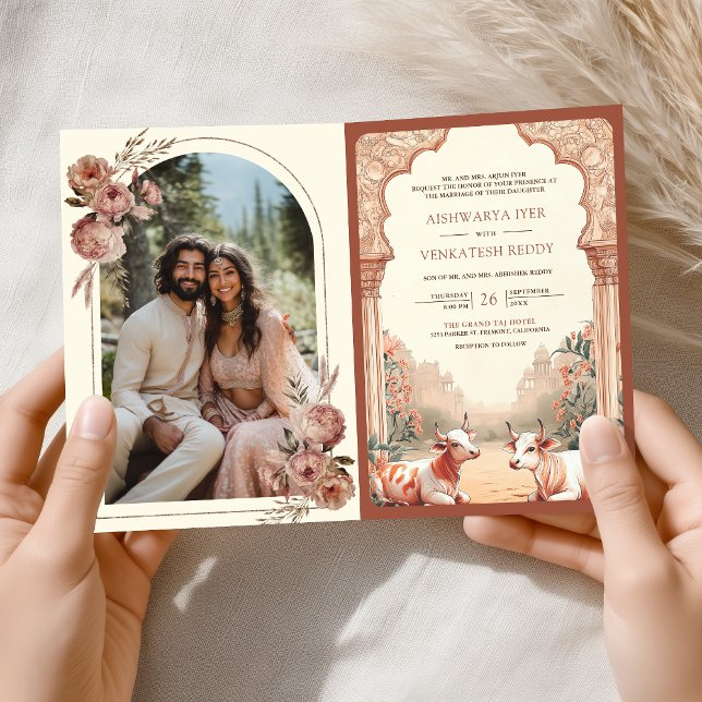 Invitación Boda de vaca india con flores rusas de Boho Earthy (Subido por el creador)