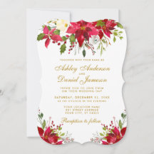 Boda de vacaciones acuarela Floral Poinsettia Gold