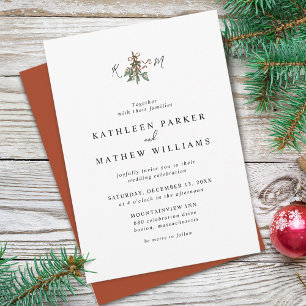 Invitación Boda de vacaciones con iniciales de muérdago simpl