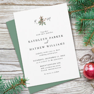 Invitación Boda de vacaciones de iniciales de muérdago