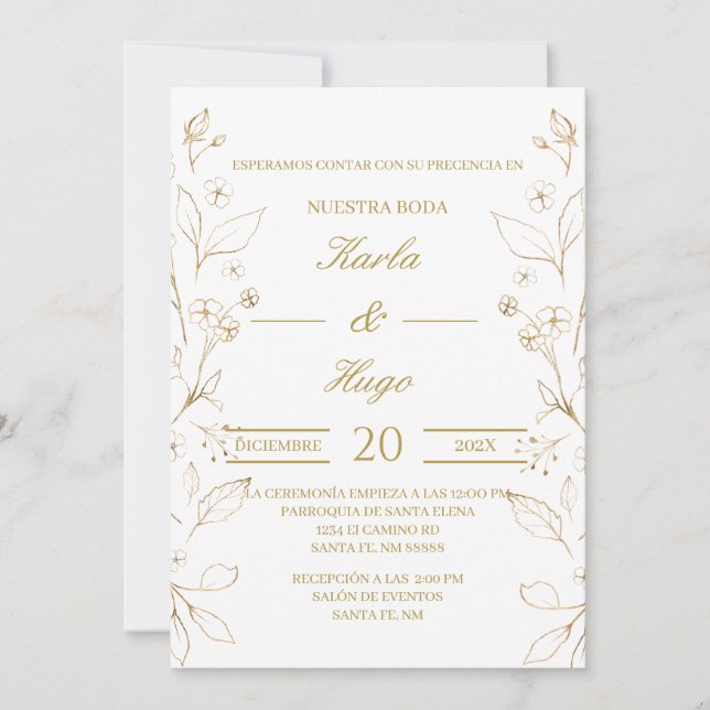 Invitación Boda de vacaciones de oro (Anverso)