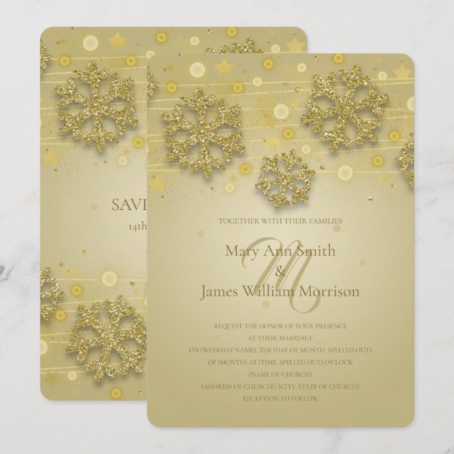 Invitación Boda de vacaciones de oro salva la fecha (Anverso / Reverso)