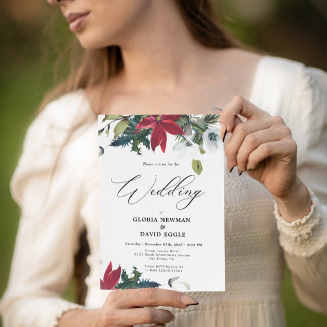 Invitación Boda de vacaciones de Winter Poinsettia (Subido por el creador)