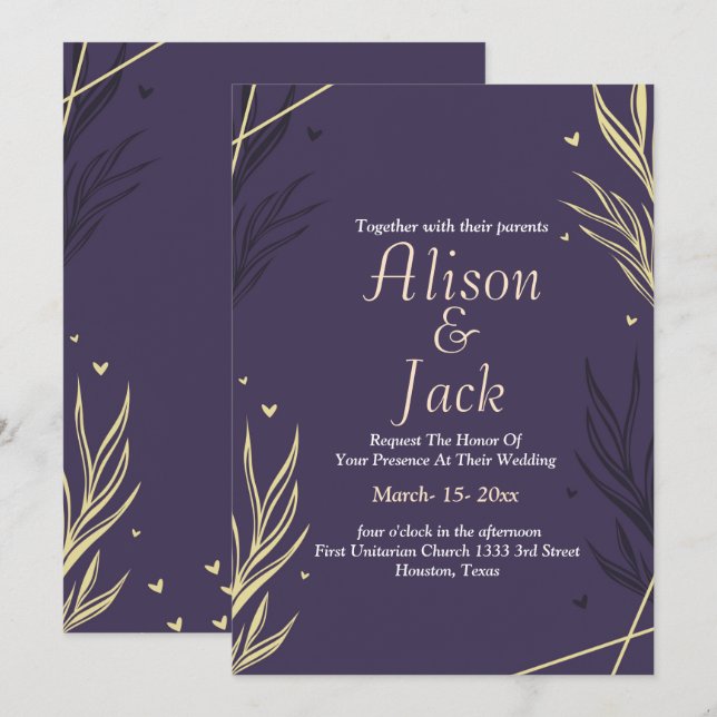 Invitación Boda de vacaciones en negro y amarillo (Anverso / Reverso)