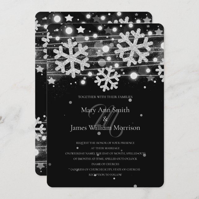 Invitación Boda de vacaciones en plata y negro - Guardar la f (Anverso / Reverso)