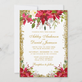 Invitación Boda de vacaciones Floral Poinsettia Purpurina de 