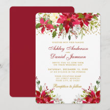 Boda de vacaciones Poinsettia Floral Red Gold Purp