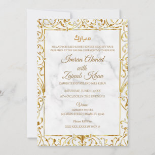 Invitación Boda de Valima de encaje dorado y mármol blanco