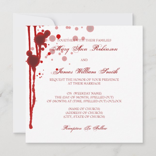 Invitación Boda de vampiros de Halloween Falso Rojo de sangre (Anverso)