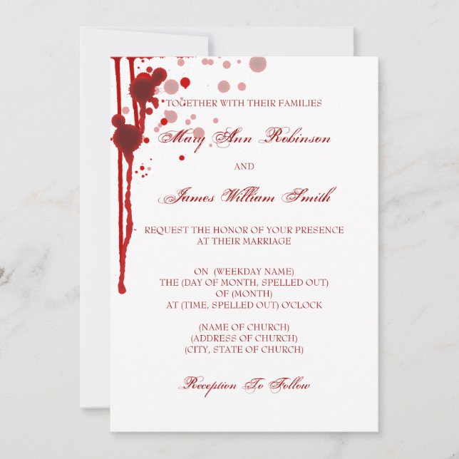 Invitación Boda de vampiros de Halloween Falso Rojo de sangre (Anverso)