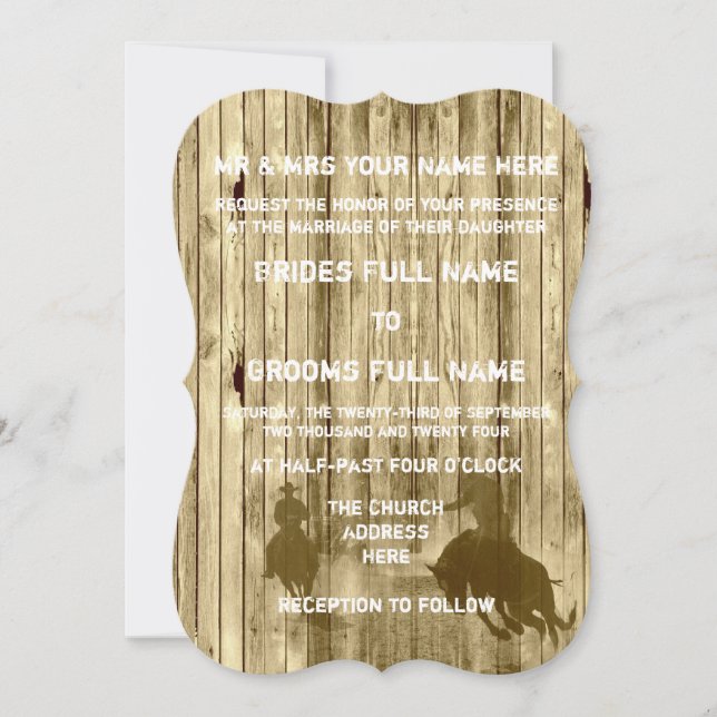Invitación Boda de vaquero de estilo rústico-occidental (Anverso)