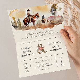 Invitación Boda de vaquero occidental rústico todo en uno con