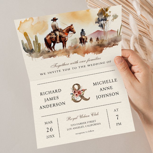 Invitación Boda de vaquero occidental rústico todo en uno con (Subido por el creador)