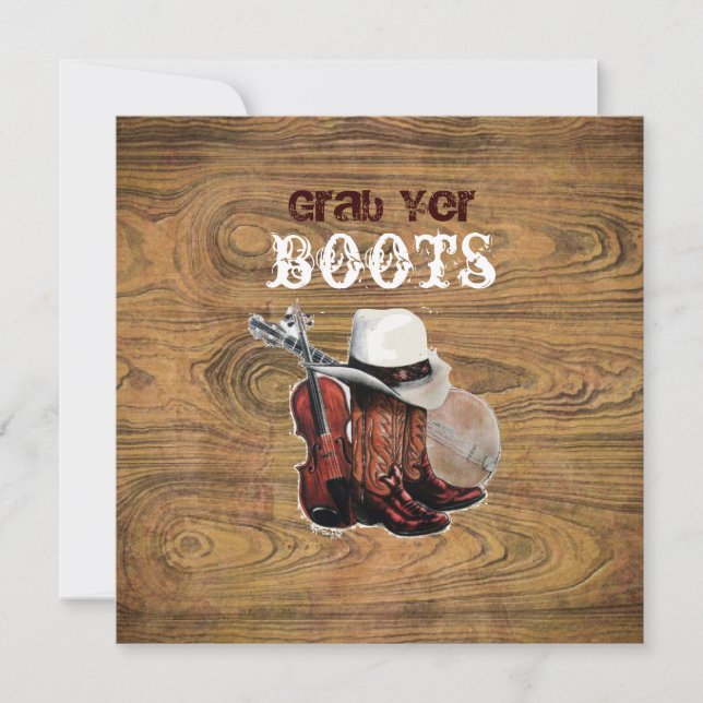 Invitación Boda de vaquero rústico de madera barnizada (Anverso)