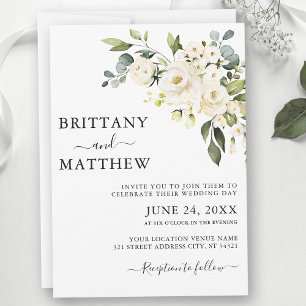 Invitación Boda de vegetación acuarela blanca y floral