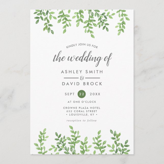 Invitación Boda de Vegetación Acuarela Moderna (Anverso)