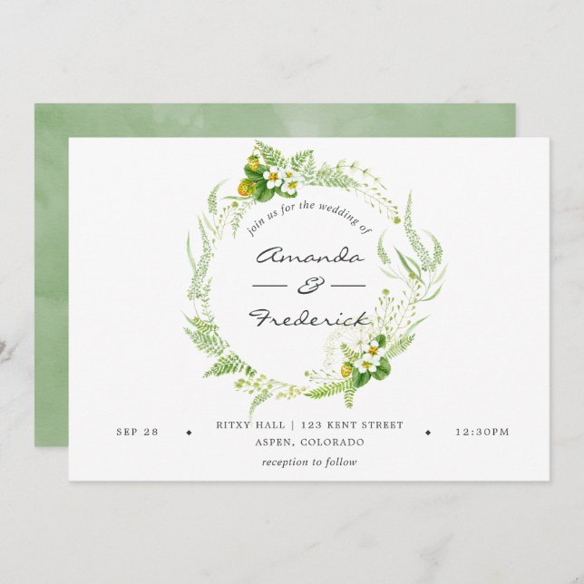 Invitación Boda de vegetación acuática (Anverso / Reverso)