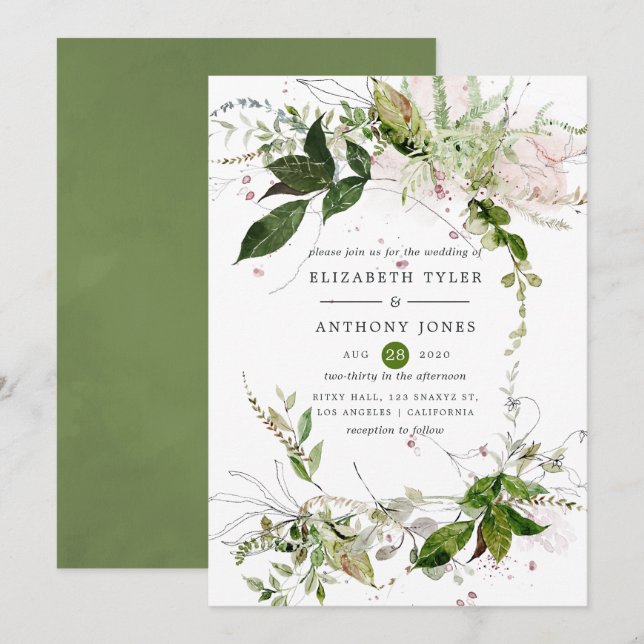 Invitación Boda de vegetación acuática (Anverso / Reverso)