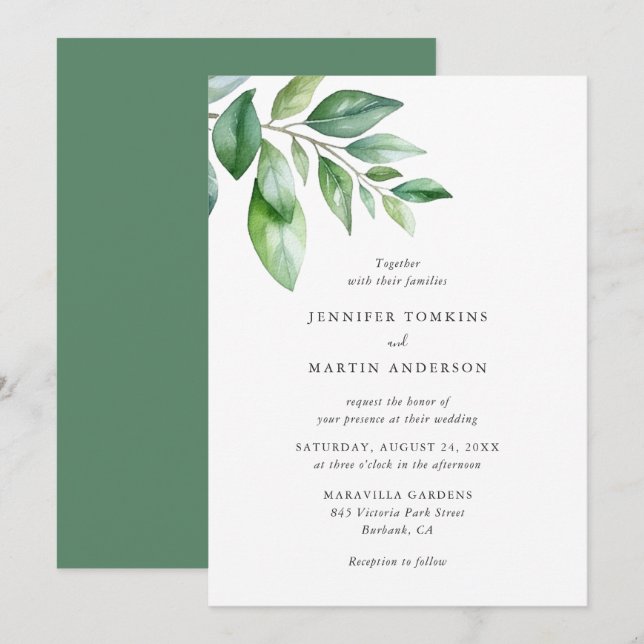 Invitación Boda de vegetación acuática (Anverso / Reverso)