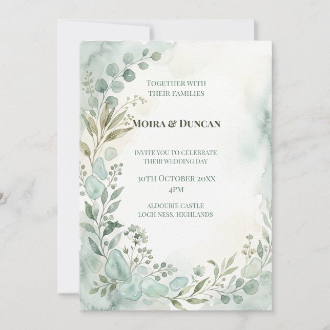 Invitación Boda de Vegetación con Acuarela (Anverso)