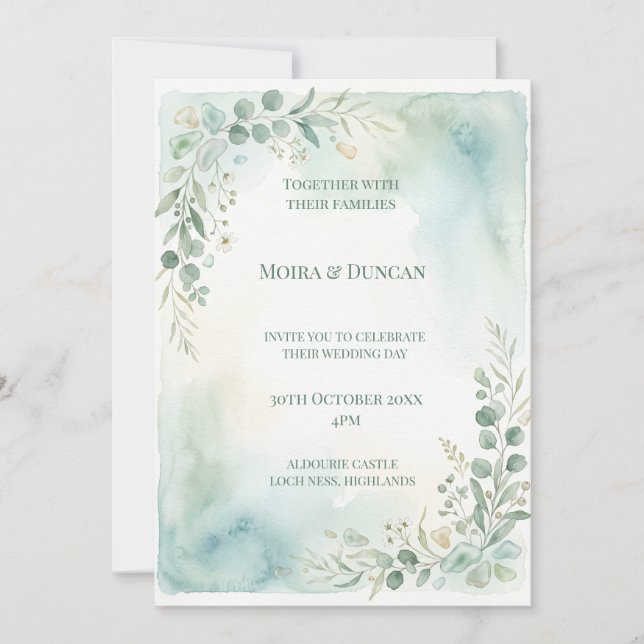 Invitación Boda de Vegetación con Acuarela (Anverso)