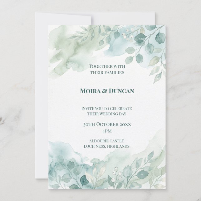 Invitación Boda de Vegetación con Acuarela (Anverso)