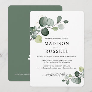 Invitación Boda de vegetación con salpicaduras de oro de euca