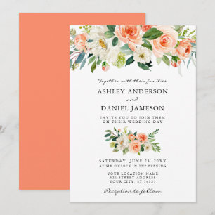 Invitación Boda de vegetación de coral floral acuarela