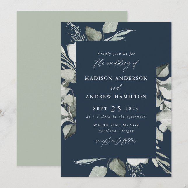 Invitación Boda de vegetación de eucalipto (Anverso / Reverso)