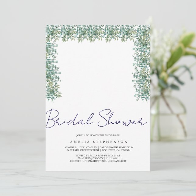 Invitación boda de vegetación de eucalipto (Anverso de pie)