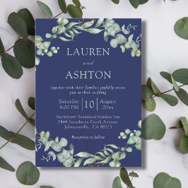 Invitación Boda de vegetación de eucalipto azul de la marina