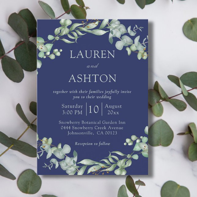 Invitación Boda de vegetación de eucalipto azul de la marina (Subido por el creador)