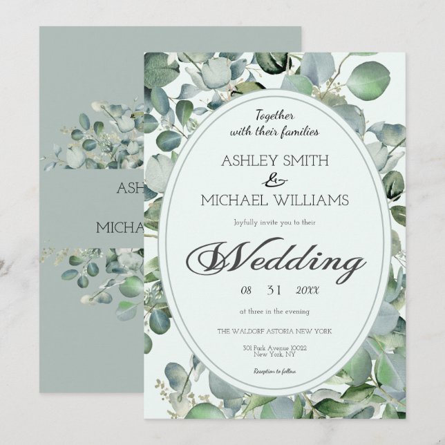 Invitación Boda de vegetación de eucalipto botánico floral (Anverso / Reverso)