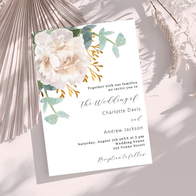 Invitación Boda de vegetación de eucalipto floral blanco (Subido por el creador)