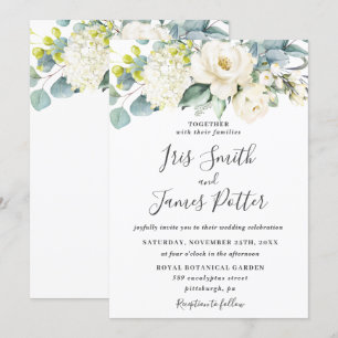 Invitación Boda de vegetación de eucalipto floral blanco marf